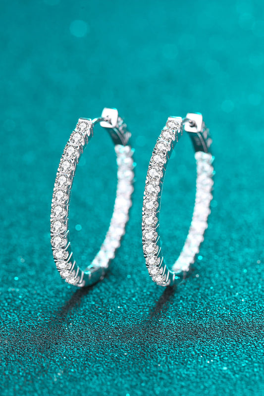 Moissanite Rhodium-Plated Hoop Earrings